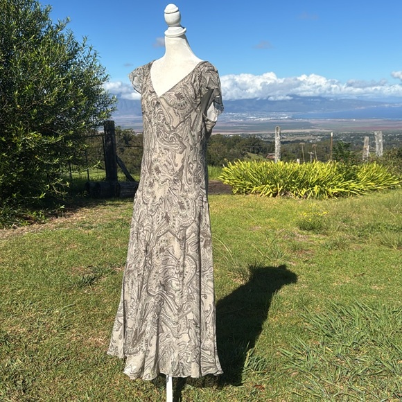 Y2K 90’s Jones New York Gray Paisley Silk Maxi Dress 14 - Picture 6 of 8